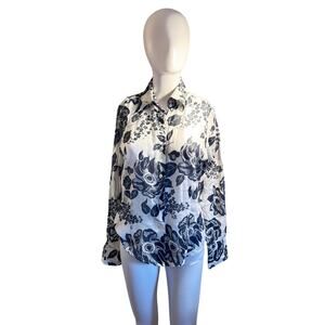 Tommy Hilfiger Women’s 6 Button Down Shirt 100% Cotton Navy Floral